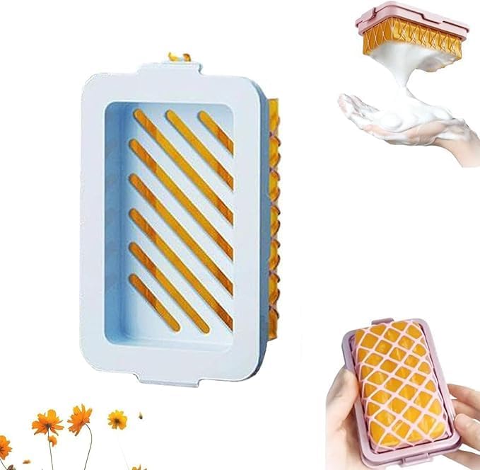 SKDBPM Soap Saver Dish- Highly Elastic Mesh Soap Bubble Box, Hands-Free Squatch Soap Holder, Multifunctional Laundry & Household Blister Storage Dispencer (1 PC, Blue)