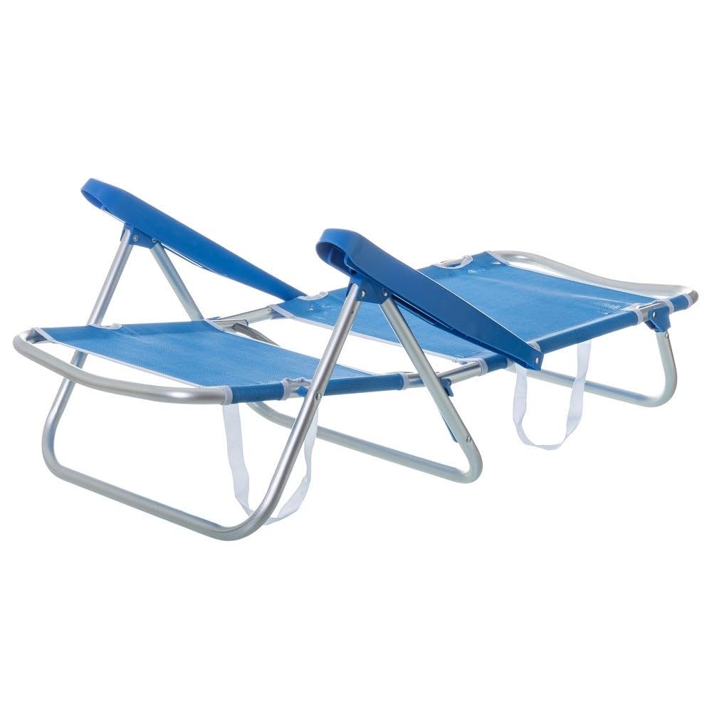 LOLAhome Silla de Playa Baja reclinable 4 Posiciones Convertible en Tumbona Azul de Aluminio y textileno de 61x47x80 cm