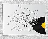 Ambesonne Music Tapestry, Flying Music Notes Abstract Design Disc Album Dancing Nightclub Print, Wide Wall Hanging for Bedroom Living Room Dorm, 80' X 60', Ivory Black