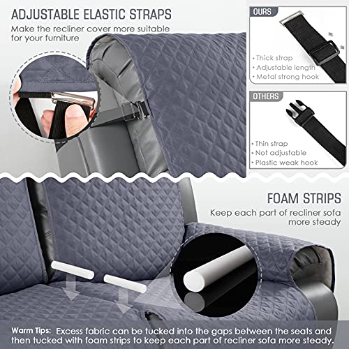Taococo Recliner Sofa Slipcover Couch Covers For 3 Cushion Couch, Pet Sofa Cover For 3 Seat Recliner Sofa, Washable Reclining Sofa Cover Furniture Protector With Elastic Straps(3 Seater, Bluish Grey) #TOP3