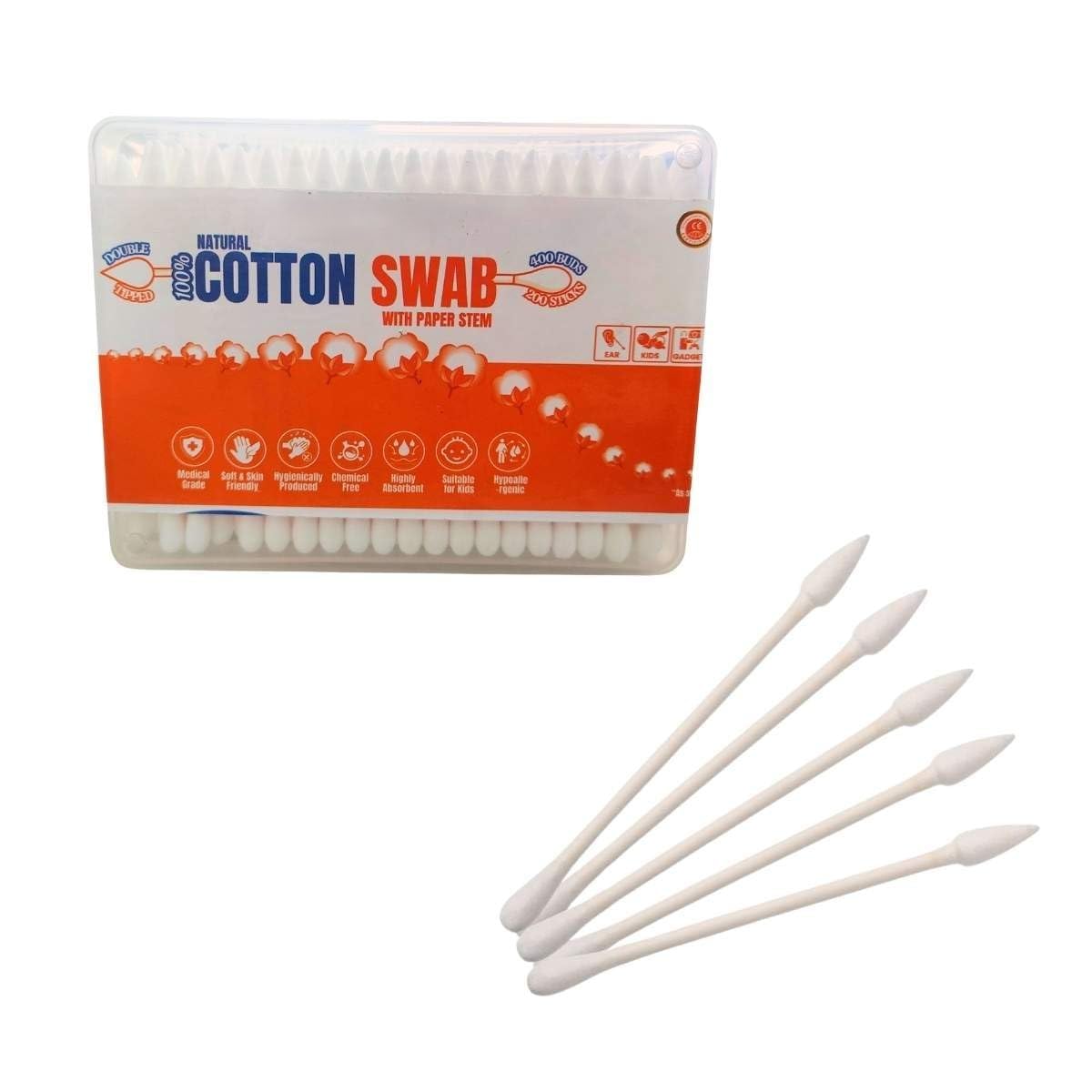 Diamondeal 2 in 1 Cotton Buds | Pure Indian Cotton Swabs | Dual Tip Round & Pointed Earbuds | Alcohol-Free | Hygiene Cotton Sticks 200 Sticks (400 Tips)-picture-41