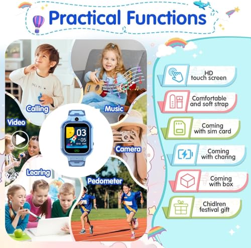 Image of Smart Watch for Kids with GPS Tracking, 2-Way Video & Voice Calling, Geofencing, and 4G SIM Compatible, SOS,Alarm, Games, HD Touch Screen Phone Watch Best Gift for Kids (Blue)