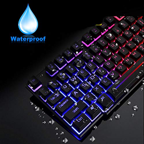 UrChoiceLtd T6 Arcobaleno Retroilluminazione Ergonomic Keyboard + 2400DPI 6 Tasto Dell'arcobaleno LED USB Mouse Game + Gioco Mouse Pad 220 * 180 * 5mm Keyboard Mouse Impostato (Pulsante Luce, Nero)