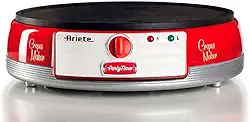 Ariete 202, Maquina de Crepe Retrô Vermelha - Party Time, Base antiaderente com controle de temperatura, 1000W - 127V