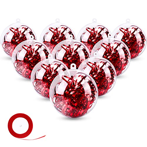 GIKPAL 20 Stück Weihnachtskugeln, 8cm teilbar Kunststoff Kugeln Plastikkugeln zum Befüllen, Hängende Transparente Weihnachtsbaumkugeln DIY Dekokugeln
