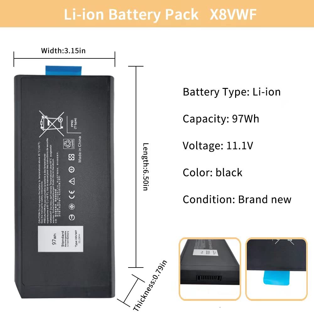 Replacement X8VWF Battery – For Dell Latitude 5404, 5414, 7404, 7414, E5404, E7404 – 97Wh, 9-Cell, 11.1V