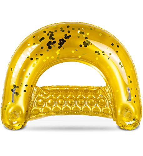 Image of POZA Inflatable Pool Float Chair - Luxurious Lounger Filled with Sparkle Confetti, 2 Built in Cup Holders & Handles, Water Floating Chair for Beach, Lake & Swimming Pool - 48 x 38 Inch