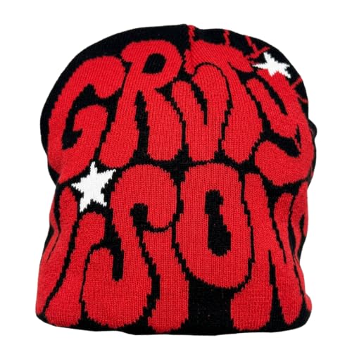 Image of Printed Beanie Hat, Beanies Y2K Winter Hats Streetwear Skull Cap Double-Layer Knitted Beanies Warm Knit Beanie, Hip Hop Streetwear Clothing