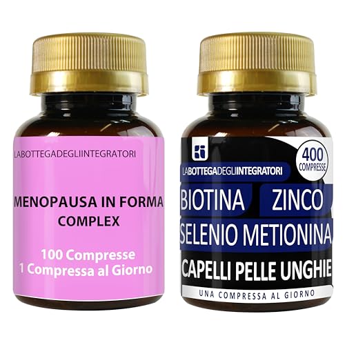 Set di Integratori Menopausa 100 Compresse e Biotina Zinco Selenio 400 | Kudzu e Trifoglio Rosso Ricchi in Isoflavoni | Metabolismo, Peso, Rilassamento, Vampate | Capelli Pelle Unghie