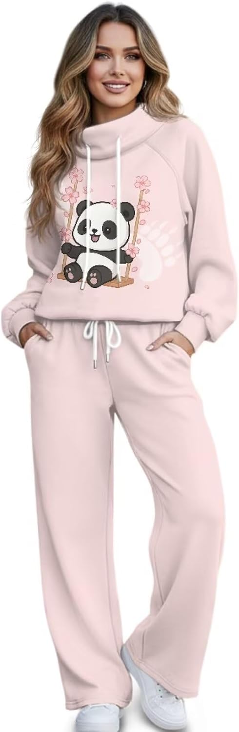 Xoenoiee Lounge Sets for Women Sweatsuits 2Piece Outfits Long Sleeve Sweatshirt Wide Leg Sweatpants Oversized Tracksuit XS-XL