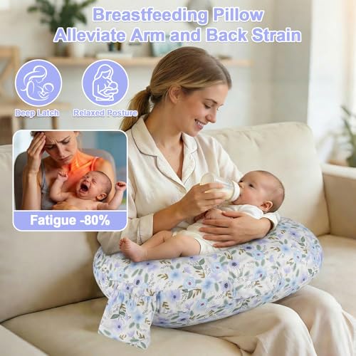Image of x-vesolje Plus Size Nursing Pillow Wider Support, Breastfeeding Pillow with Adjustable Strap Fit All Body Type, Ergonomic Breast Feeding Pillow, Baby Feeding Pillow for Mom- Max Size /Leaves