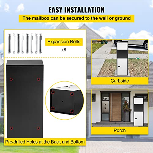 Vevor Package Delivery Box, 14'' X 11.3'' X 42'', Galvanized Steel Parcel Mailbox W/Code Lock & Mounting Hardware, For Outdoor Porch, Curbside, Black And White #TOP5