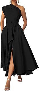 Ekaliy Women's One Shoulder Belted Maxi Dress Long Formal Wedding Guest ...