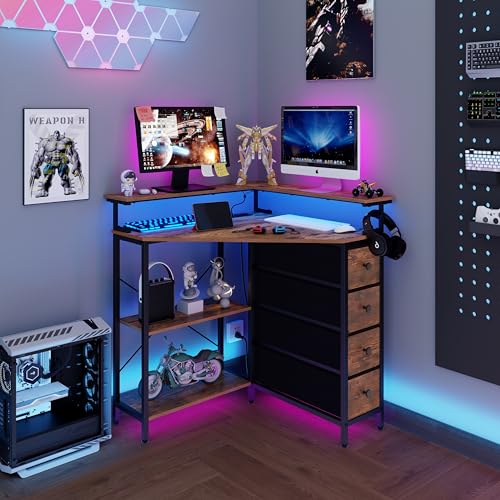 Corner-Desk-with-Drawers-Shelves-for-Small-Space-90-Degrees-Triangle-Computer-Desk-with-Power-OutletsGaming-Desk-with-LED-Lights-Monitor-Stand-for-Home-Office-Workstation-Writing-Table-Brown