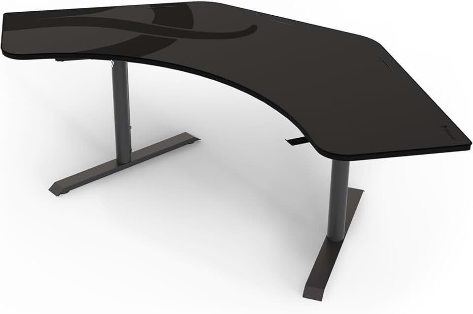 Arozzi Arena Angelo Gaming Desk with Storage - 88.6x28” Corner Desk - Curved Design Table, Fits 3 Large Screens with Adjustable Height - Full-Surface Mousepad - Gunmetal