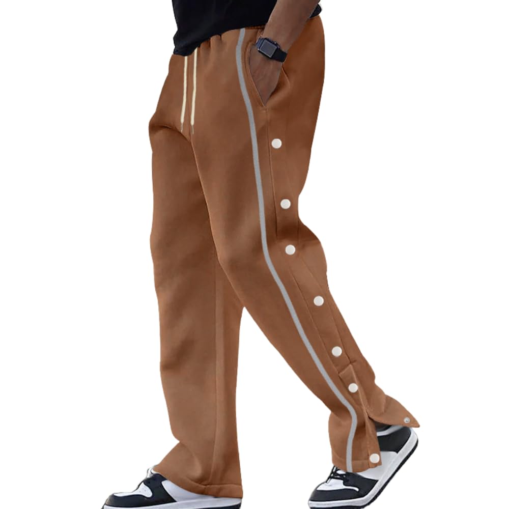 HOTYD Mens Tear Away Basketball Pants Drawstring Elastic Waist Side Splite Break Away Sweatpants Snap Button Pants