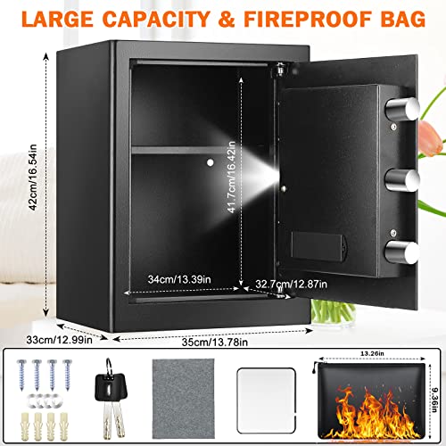 Ghjgage 2.0 Cubic Large Fireproof Safe Box, Anti-Theft Home Safe Fireproof Waterproof With Fireproof Document Bag, Sensor Light & Smart Alarm, Security Safe Box For Money Firearm Documents Valuables #TOP6