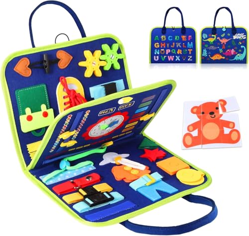 Image of Busy Board Game for 1 Year Old, Montessori Toys for 2 Year Old, Baby Travel Sensory Toys for Toddlers, Learning Activities Book For Kids, Birthday Gifts for Toddler (Multicolor - Blue)