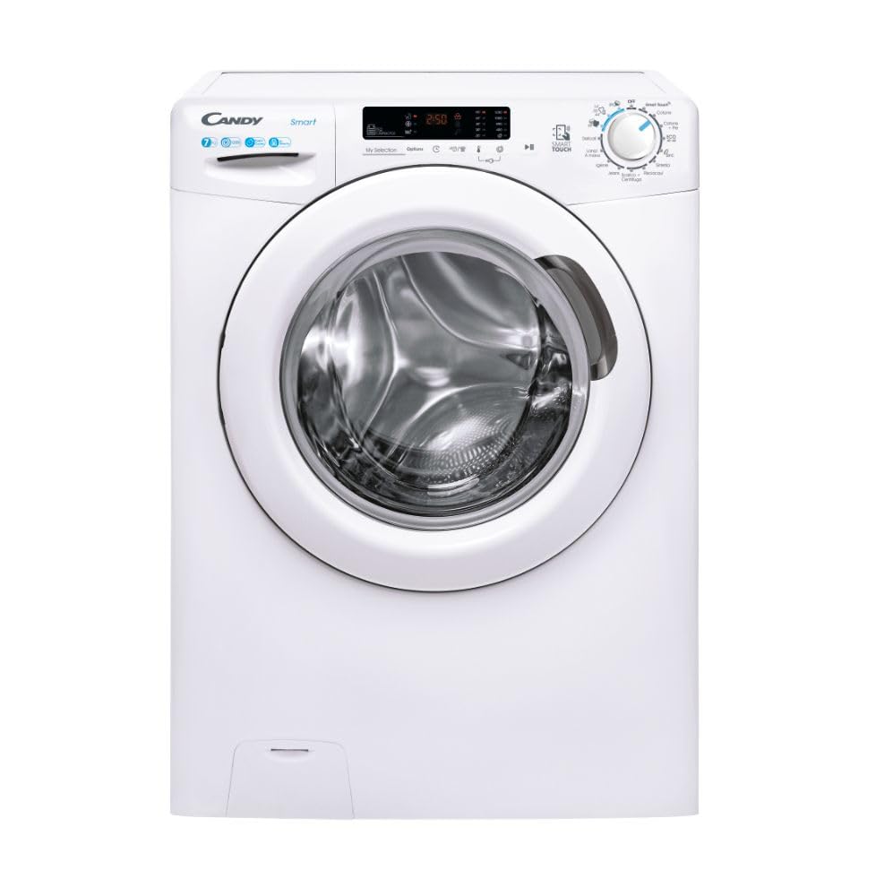 Candy Smart CS 1272DW3/1-11, Machine à laver slim à chargement frontal, 7 kg, classe C, 1200 tours, 79 dB, Départ retardé, 16 programmes, Blanc, AxLxP 85x60x45 cm