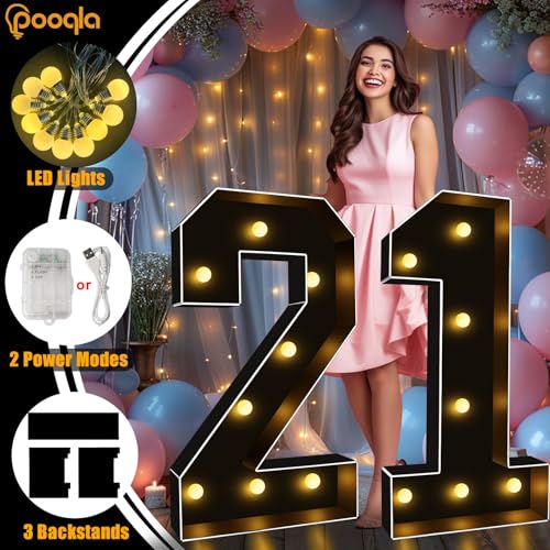 Image of Pooqla 3FT Marquee Light Up Numbers 9 for 9th 19th Birthday Decorations | Black LED Marquee Numbers Party Backdrop, 3 Feet Large Mosaic Numbers 9th 19th 90th Anniversary Birthday Gift for Boys Men