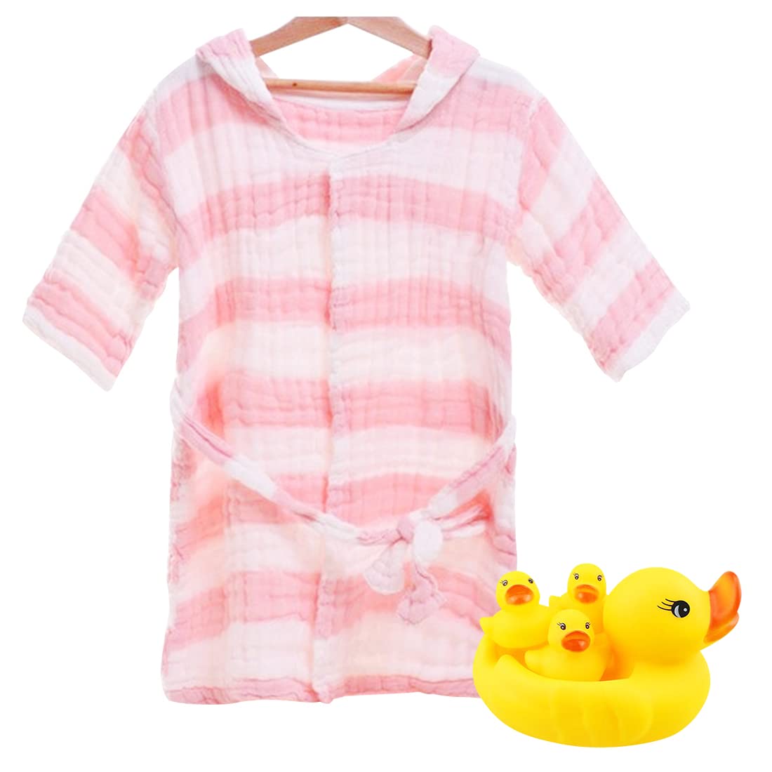 Star BabiesPack of 2 (Muslin Bathrobe, Rubber Duck) - Pink/Yellow