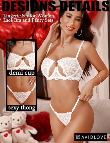 Image of Avidlove Lingerie for Women Sexy Lace Bra and Panty Set Underwire Push Up Lingerie Sets Demi Half Cup