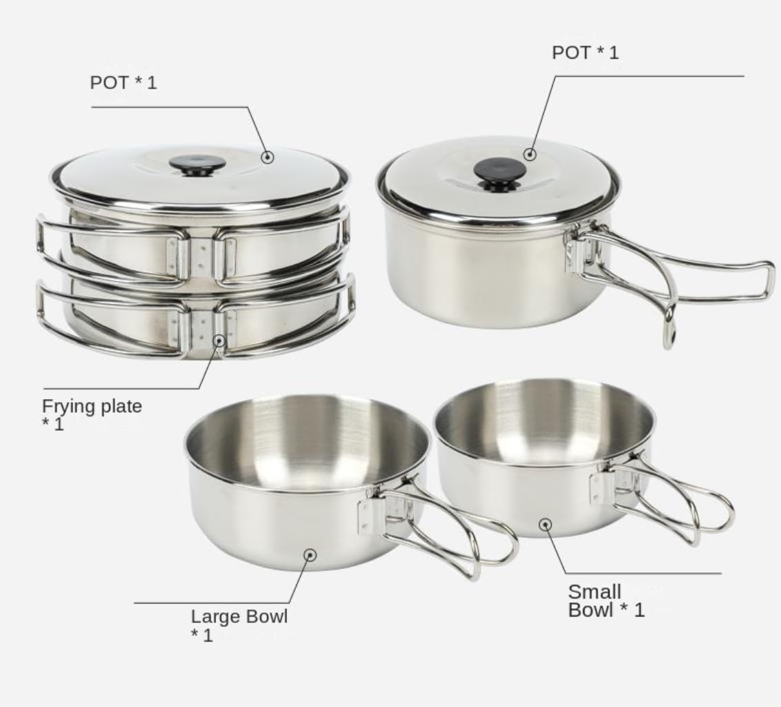 Zestaw Naczyń Kempingowych, Outdoor Camping Zestaw Naczyń Kuchennych Pot Bowls Ze Stali Nierdzewnej Cooking Pan Niezbędnik