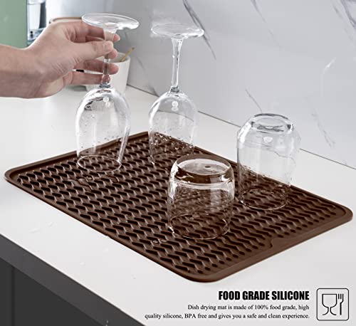 Image of Silicone Dish Drying Mat, Non-Slip Easy Clean Sink Mat Large Heat-resistant Dish Drainer Mat for Kitchen Counter, Sink, Refrigerator or Drawer liner (18 inch x 16 inch, COFFEE)