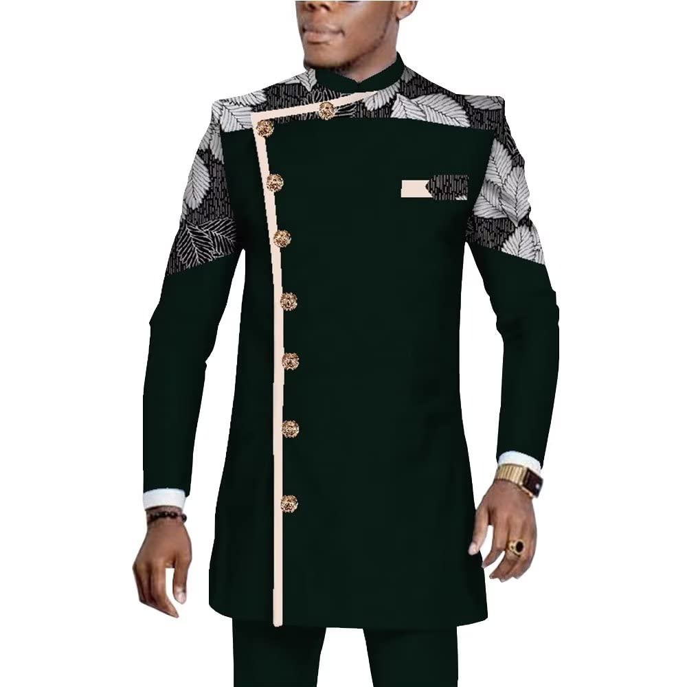 UOUNUTAfrican Clothing for Men Dashiki Outfits Long Sleeve Shirt and Pants Plus Size 2 Pieces Set African Mens Clothes