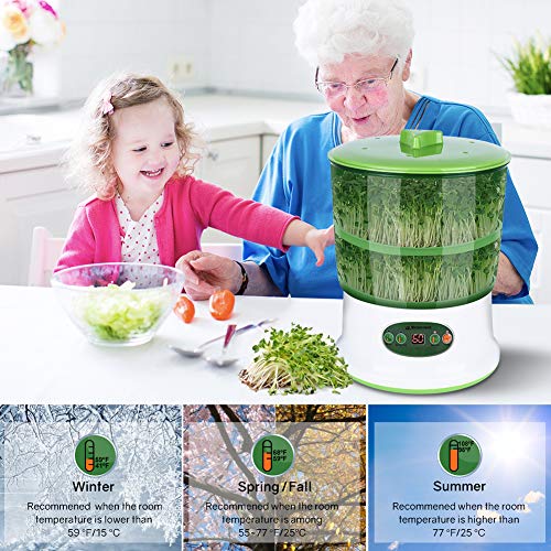 Moistenland Bean Sprouts Machine, Automatic Seeds Sprouter, 2-Layer Germination Trays, LED Display Time Control, Automatic Watering - Thumbnail 7