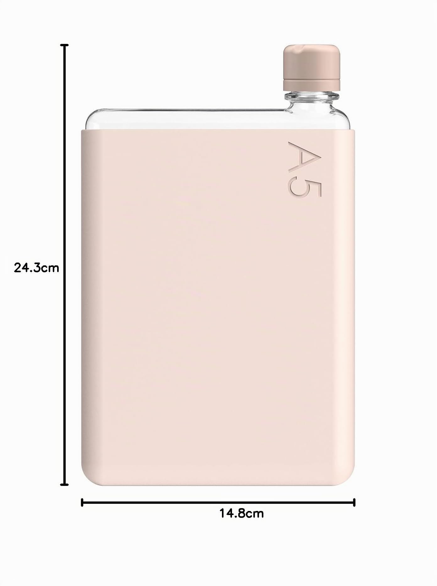 memobottle A5 (Corail pâle) - 25 oz (750 ml) - Bouteille, étui en silicone et couvercle | Bouteille d'eau élégante, fine et plate pour sacs et ordinateurs portables | Tritan sans BPA