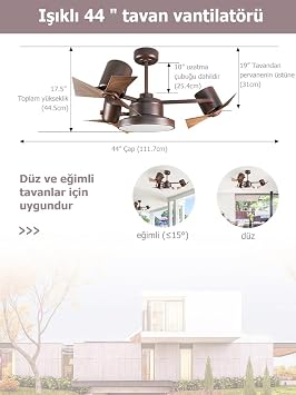 Dlc Garbİon Led Tavan VantİlatÖrÜ Kahverengİ Uzaktan Kumandali 112 Cm