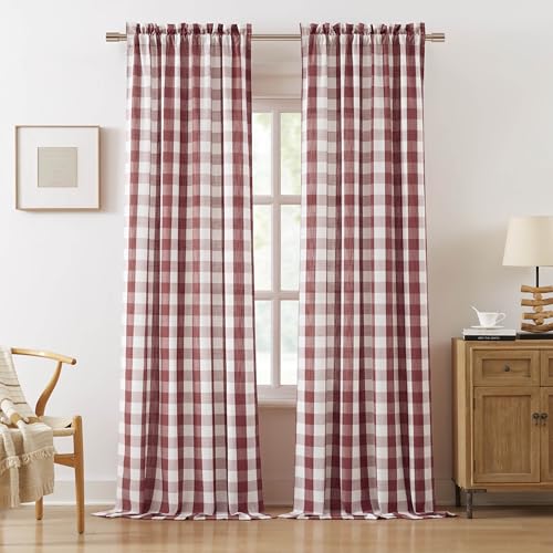 Bapawfish Red Buffalo Plaid Check Window Curtain Panels 84 Inches Long