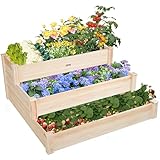 ZSYWODFO 3-Tier Raised Garden Bed with Fabric Liner, Wood Elevated Planter Box with Dovetail Joint Design, 3 Dividable Bed Kit for Vegetables/Herbs/Flowers, Outdoor Gardening for Patio, Lawn, Balcony