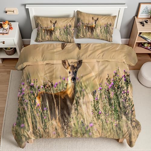 Housse couette en microfibre douce motif chevreuil avec fermeture éclair pratique - 4