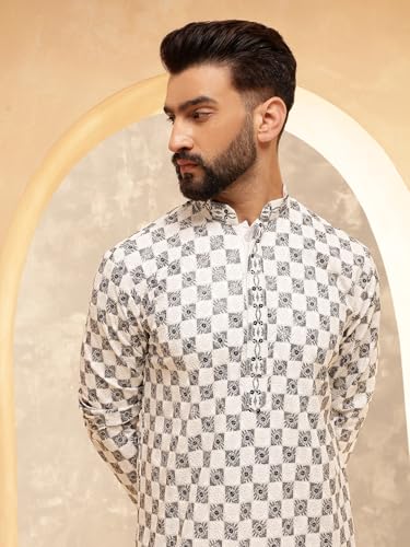 Image of SOJANYA (Since 1958 Men's Cotton Rayon Embroidered Sequinned Kurta with White Pyjama