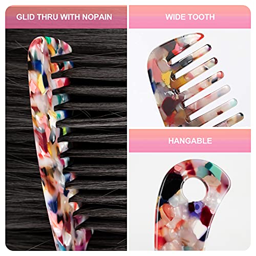 Large Wide Tooth Hair Comb, Ladyamz [Tortoise Shell] Cellulose Acetate Round Tooth Comb For Straight/Curly Hair,Short/Long Hair Women Men Or Kids, Easy Detangling Wet Or Dry, Anti-Static (Multi-Colored) #TOP4