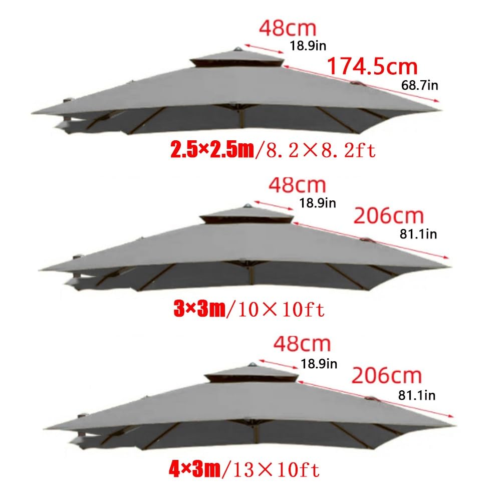 Odkryty parasol tarasowy 3 x 4 m, zamienny podwójny dach, pokrowiec z tkaniny, 8 żeber, pasuje do 3 x (3 m) parasole zewnętrzne, idealny ogród e Solut