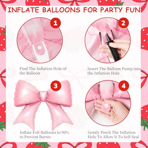 Image of Kriyokiaa 9 PCS Pink Bow and Red Strawberry Foil Balloons for Strawberry Birthday Decorations, Pink Bow Birthday Decorations, Berry First Birthday and Berry Sweet Girl Baby Shower Party Decor
