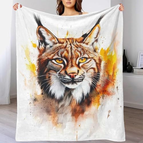 QBIREX Lynx - Manta de forro polar con diseño de retrato de acuarela, suave, personalizable, para viajes, para amantes, esposos, mujeres y hombres, 150 x 200 cm