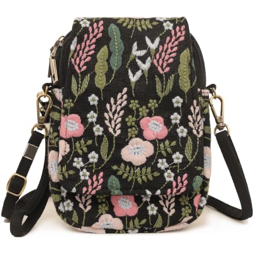 Image of SILKAREA Embroidered Cute Mini Crossbody Bag for Women Small Handbags Wristlet Wallet Bag Cell-phone Pouch Coin Purse