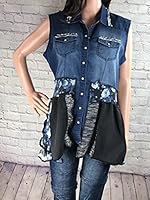 Algopix Similar Product 10 - Recycled Jean Ruffle Blouse Button Up