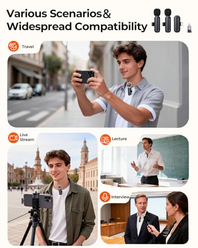 PQRQP Wireless Mini Microphone for iPhone/iPad/Android: 2 Pack Lavalier Microphone for Video Recording, High-Fidelity Audio iPhone Mic with USB-C for Content Creators(Graphite Black)