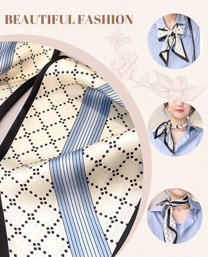 Clysoru Silk Neck Scarf Printed Scarves Head Women'S Fashion Oblique Angle Satin Scarfs For Bag Hair 59” X 5.9”3