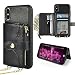 LAMEEKU Wallet Case Compatible with iPhone Xs Max, iPhone Xs Max Wallet Case Card Holder Leather Case with Wrist Chain Crossbody Strap Zipper Case for iPhone Xs Max, 6.5 inches-Black