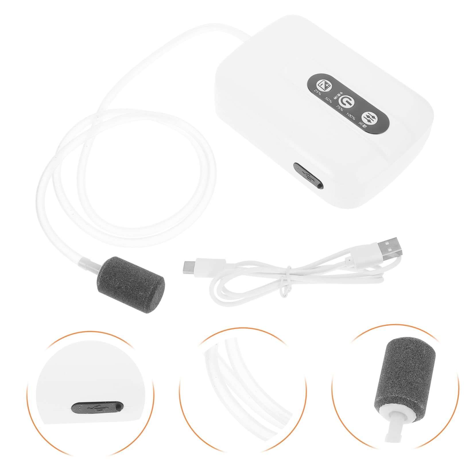 Sosoport Sauerstoffpumpe für Fischbecken Tank Aquarium Spender Flasche USB Aquarienwasserpumpe USB Ladeluftpumpe Zubehör für Aquarien professionelle Sauerstoffpumpe Plastik Weiß