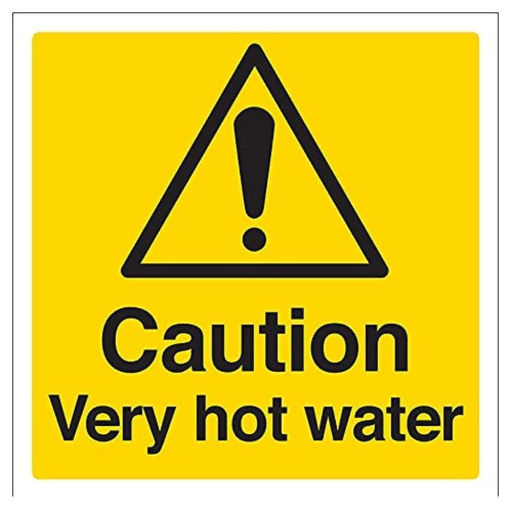 V Safety Caution Very Hot Water Warning Sign - 200mm x 200mm - Self Adhesive Vinyl