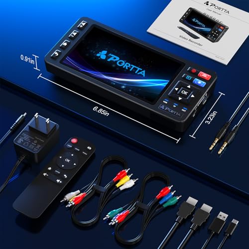 Image of Portta VD22P VHS to Digital Converter with 5 inch HD Screen, Video Capture Recorder Convert to MP4 Compatible with VHS, VCR, DVR, DVD, Hi8, Mini DV, Gaming Consoles (VCR /VHS /DVD Player /Camcorder Required)