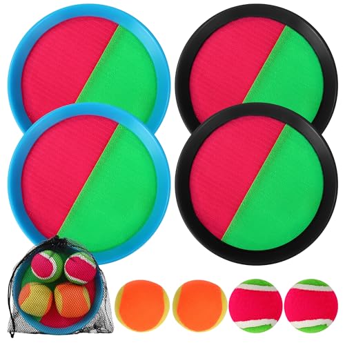 CAIXINYI Toss Catch Ball Juego de Juguetes, Captura Bolas Raqueta Set,4 Platos de Captura y 4 Pelotas y 1 Bolsa de Almacenamiento, Lanzamiento y Captura al Aire Libre para niños y niñas de 3 a 6 años