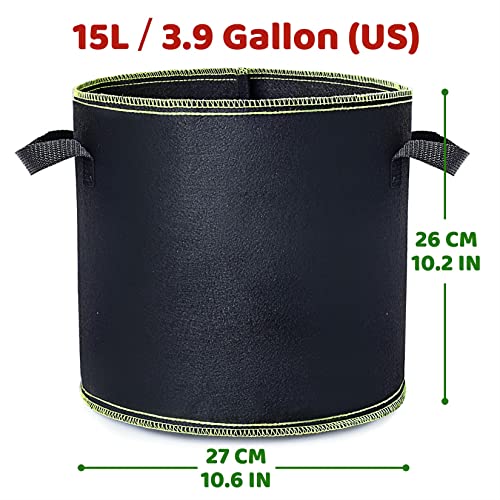 Growerz 15L (DIA27 x H26cm) Fabric Grow Pot, Durable Non-Woven PET Plant Container for Air Pruning Root Health & Drainage - Image 2